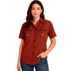 Checkered Western Button Down Shirt Rockabilly Cowgirl Gingham Plaid Medium